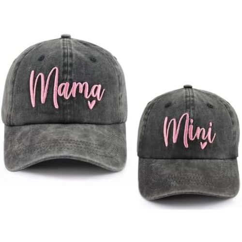 Mama and Mini Hats, Adjustable Cotton Embroidered Parent-Child Baseball Caps, Set of 2 Matching Mom and Daughter Hats