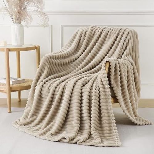 Khaki Throw Blanket for Couch Sofa 50x60 inches Striped Design