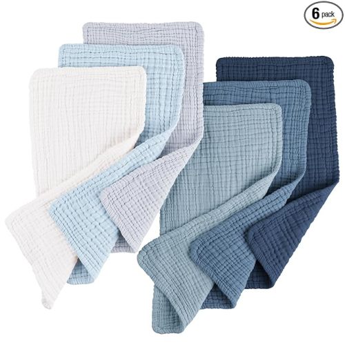 Konssy Muslin Baby Burp Cloths 6 Pack, Soft Absorbent 100% Cotton Burping Clothes for Newborns, Baby Boys and Girls, Unisex