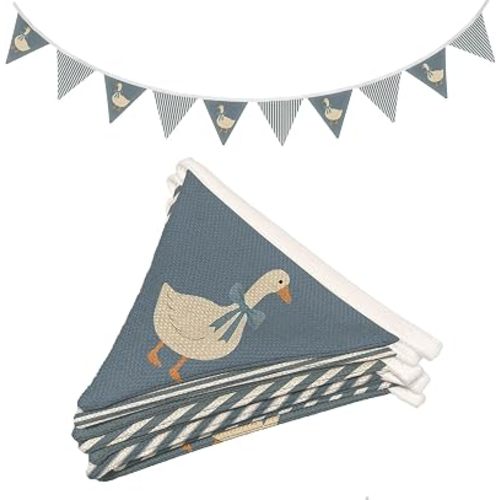 Goose Nursery Decor,Nursery Wall Art Decor,Blue Goose Pennant Banner Flags,Boys Room Decor Banner Flags for Baby Boy Room Playroom Boho Birthday Tea Party Decor,One Silly Goose Birthday
