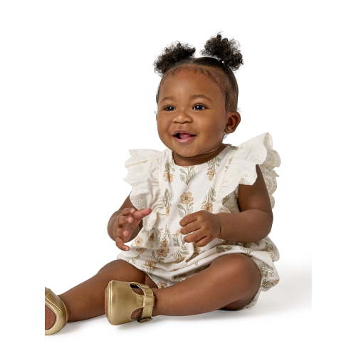 Modern Moments by Gerber Baby Girl Bubble Romper with Eyelet Trim, Sizes 0/3 onths - 24 Months