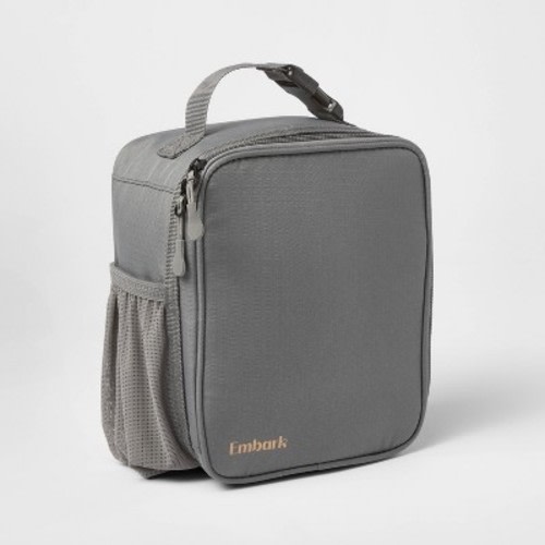 Flip-Down Square Lunch Bag - Embark™ Gray: Zipper Closure, Water Bottle Pocket