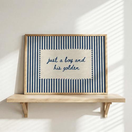 Just a Boy and His Golden Print, Golden Retriever Wall Art, Gift for Dog Moms, Pet Lover Gift