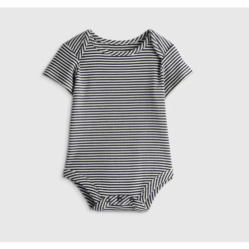 Softest Rib Short Sleeve Bodysuit  in Navy Stripe