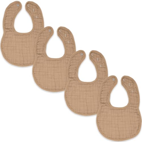 Comfy Cubs Muslin Bibs, Pack of 4 - Cotton Bibs - Cedar | Soft and Highly Absorbent Cotton Bibs 70% Rayon made from Bamboo and 30% Muslin Cotton Drool and Teething Bib Adjustable Snap