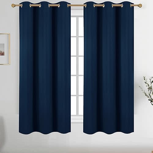 Diraysid Navy Blue Grommet Blackout Curtains for Bedroom Thermal Insulated Room Darkening Curtains Drapes, 42 x 72 inch, 2 Panels