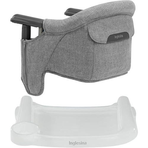 Inglesina Fast Table Chair - Stone Gray Melange + Fast Dining Tray - Portable Baby High Chair - for Babies & Toddlers up to 37 lbs - Fits Tables 0.8'' to 3.5'' Thick - Compact - Travel Bag Included