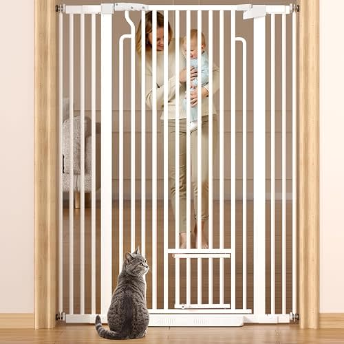 53in Extra Tall Cat Gate for Doorway, 29.5-40.6in Auto Close Pet Gate-White