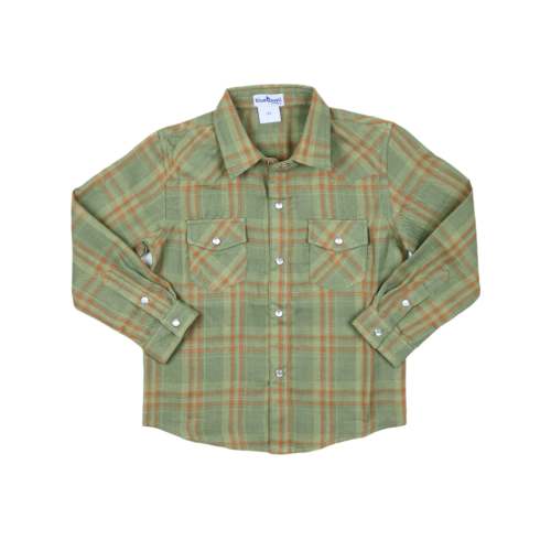 Deer Camp Plaid Pearl Snap Long Sleeve Brushed Flannel Shirt (V1)