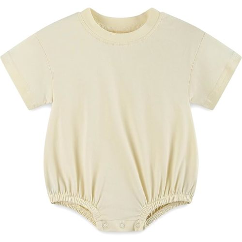 Baby Bubble Onesie Romper 100% Organic Cotton Clothes Short Sleeve Summer Solid Color T-Shirt Footless Outfits