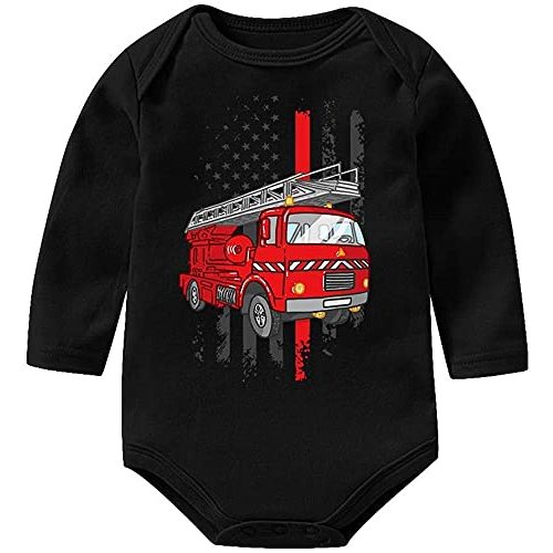 Yeavomeny Thin Red-Line Fire Truck Firefighter Infant s Long Sleeve Playsuit Outfit Black