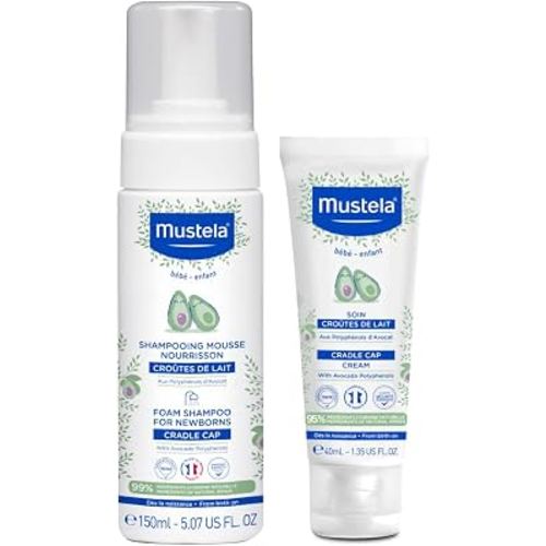 Mustela Cradle Cap Fragrance-Free Baby Shampoo & Cream for Baby & Newborn for Seborrheic Dermatitis - Helps to minimize Scalp Flakes - Clinically & Dermatologist Tested - 2 Items Set