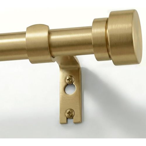 Gold Heavy Duty Curtain Rods for Windows 66 to 120 Inches Adjustable Length 1" Diameter Brass Curtain Rod with Modern Decorative Finials for Outdoor Bedroom Kitchen Living Room