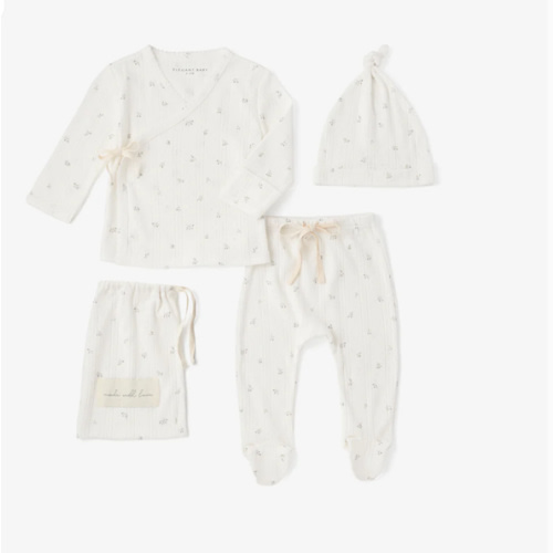 White Floral Organic Cotton Pointelle Layette 2 Pc Gift Set – Elegant Baby