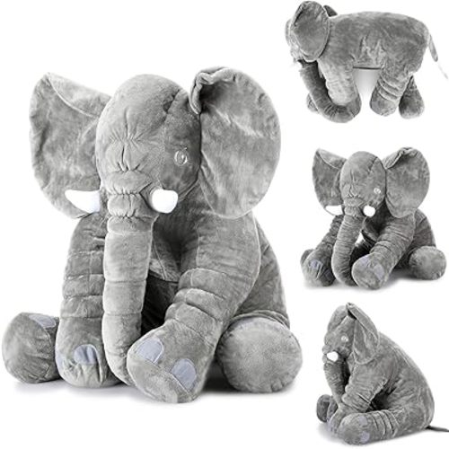 Yulejo Giant Stuffed Elephant Plush Animal Pillow Large 23.6 Inch Soft Stuffed Animal Favor Huge Gray Elephant Plush Doll for Adult Girlfriend Home Decor