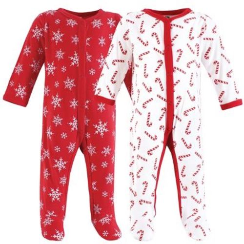Hudson Baby Infant Baby Cotton Sleep and Play 2-Pack, Candy Cane Snowflake, 3-6 Months