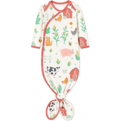 Copper Pearl Baby Gown - Knotted Newborn Sleepers for Baby Boy and Girl, Soft Stretchy Long Sleeve Infant Gowns with Bottom Tie and Hand Mittens, Perfect Hospital Coming Home Outfit (Farmstead)