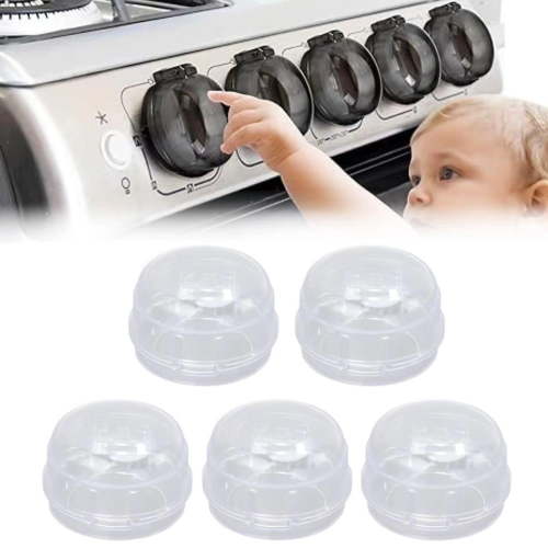 5 Pack Child Proof Stove Knob Covers with Adhesive – Safety Oven Knob Covers Heat Resistant Kitchen Safety Guard to Prevent & from Turning On Stove, Clear