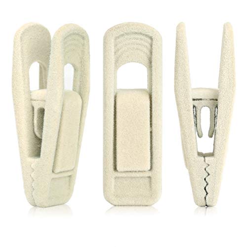 Tinfol Velvet Hangers Clips, 24 Pack Beige Pants Velvet Clips, Clothes Hanger Clip, Strong Finger Flocked Clips Perfect for Use with Slim-line Clothes Velvet Hangers