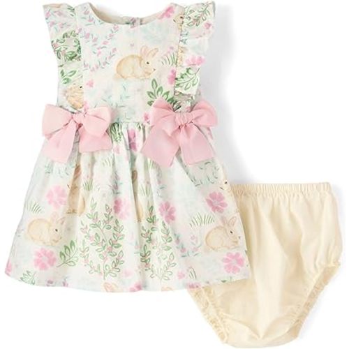 The Children's Place,Baby-Girls,and Newborn Casual Short Sleeve Dress with Diaper CoverWhite Daisy Bunny,3 Months,6 Months