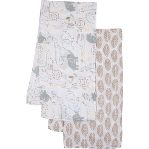 Lambs & Ivy Jungle Story 100% Cotton Muslin Safari Swaddle Blankets - 2 Pack