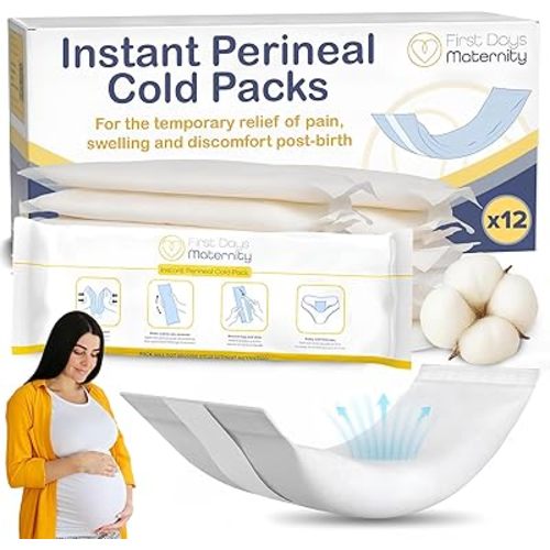 First Days Maternity - 2-in-1 Instant Perineal Cold Packs for Postpartum - Cooling, Absorbent, Disposable - Ideal for Hospital Bag - New Mom Maternity Pad Essentials (12)