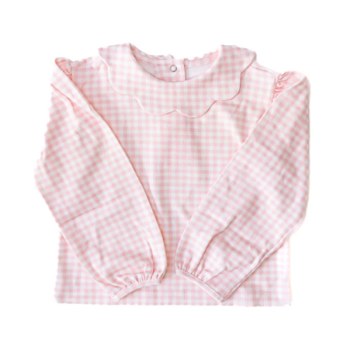 Pink Gingham Long Sleeve Peter Pan Collar Shirt