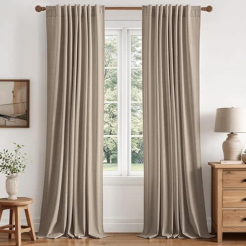 MIULEE 100% Blackout Linen Curtains for Bedroom 84 inches Long, Thermal Insulated Room Darkening Black Out Drapes for Living Room, Back Tab Rod Pocket, 2 Panels Set, 40 Wide x 84 Length, Taupe