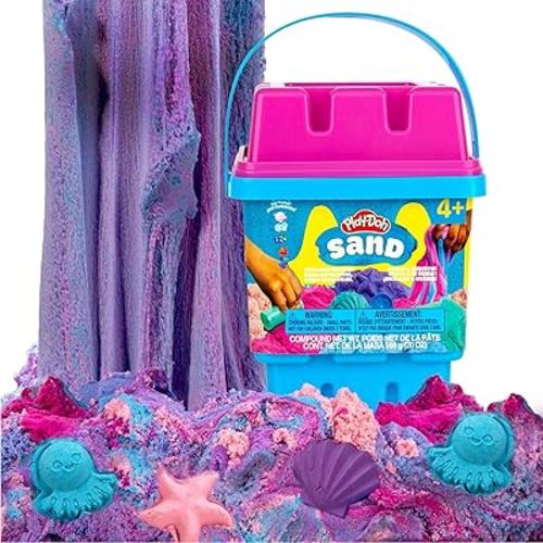 Play-Doh Sand Sensory Bucket, 5 Colors & Scents, Colored Sand in Resealable Container with 5 Sensory Tools, Sand Castle Building Kit, Creativity for Kids Sensory Bin, Toys for Soft Play