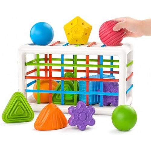 MINGKIDS Montessori Toys for 1 Year Old, Cube & 6 Sensory Shape Blocks&6 Colors Ball Pit Balls,Baby Sensory Fine Motor Skills Developmental Toys,Gifts for 12 18 Month Age 1 2