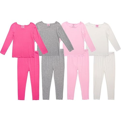 Mon Petit Baby Girls Pajama Set - 8 Piece Soft Rib Knit Toddler Girls Pajamas Sleep Shirt & Pants PJs Matching Set (12M-7)