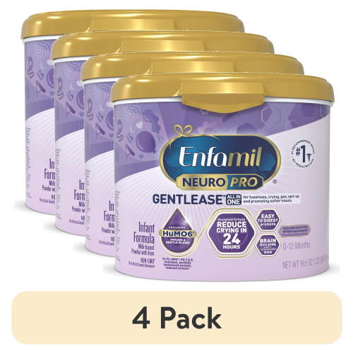 (4 pack) Enfamil NeuroPro Gentlease Baby Formula for Easing Fussiness, Gas, Spit-up in 24 Hrs, 19.5 oz Tub