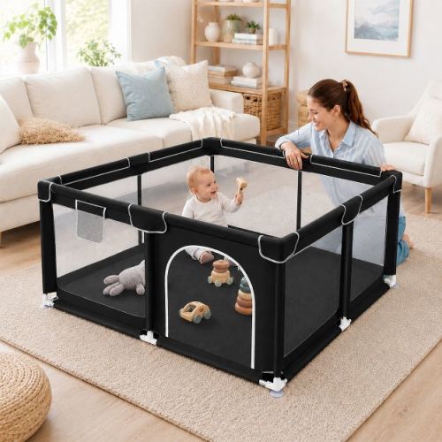 Kmaier Baby Playpen,Large Indoor and Outdoor Play Yards,360° Visibility,For Toddler-(Black)