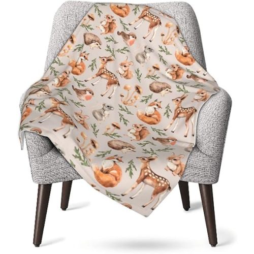 Cute Forest Animals Baby Blankets Soft Warm Fuzzy Plush Squirrel Mouse Fawn Fox Hare Hedgehog Bird Bed Throw Blanket for Newborn Infant Toddler Girls Boys Kids, 30"x40"