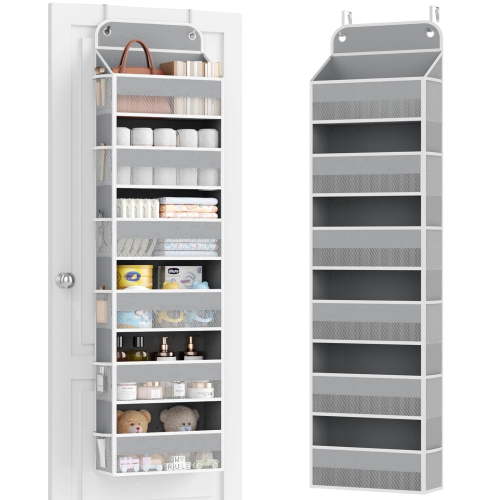 LazySpin over the Door Organizer, 6-Tier Closet Door Hanging Organizer with 12 Mesh Pockets, Ultra Sturdy Large Capacity Over Door Storage Nursery Essentials, Grey