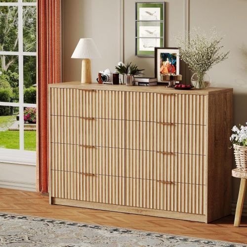 Modern Fluted 8/9-Drawer Dresser, Dresser for Bedroom Chest of Drawers, Storage Organizer for Living Room Hallway Entryway, Wood Color/Black/White