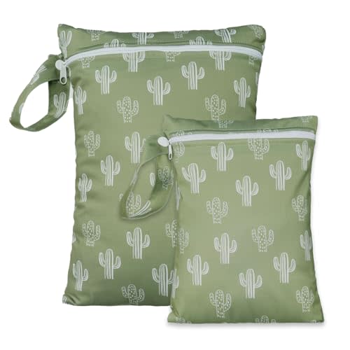 2 Sizes Wet Bags, Waterproof Storage Bag for Baby Diapers and Pump Parts, Reusable Diaper Bag with Zippered Pockets and Handle, Travel Bags, Beach, Pool, Gym Bag for Swimsuits & Wet Clothes, Set of 2