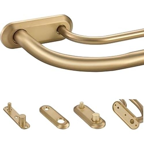 Double Curtain Rod for Windows 28 to 48 Inch,Adjustable Warm Gold Wrap Around Curtain Rod with Aluminum Double-deck Finials and Brackets,1"Front and 5/8" Back Blackout Curtain Rod