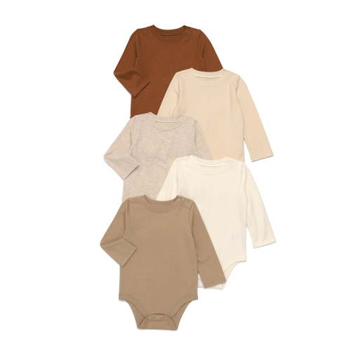 Garanimals Baby Boys Solid Jersey Bodysuits with Long Sleeves, 5-Pack, Sizes 0-24 Months