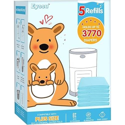 5 Pack Diaper Pail Refill Bags Compatible with Dekor Classic Diaper Pail, 40% Extra Length Refills Holds up to 3200 Diapers, Thickened Multi-layer Odor Control (Baby Scent)