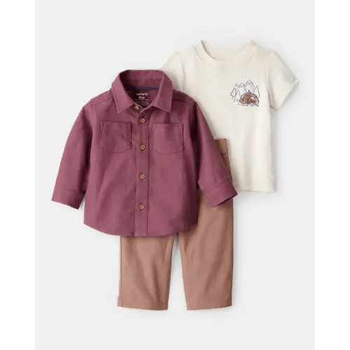 Baby Boy 3-Piece Button-Down Outfit Set - Maroon/Brown | Carter's