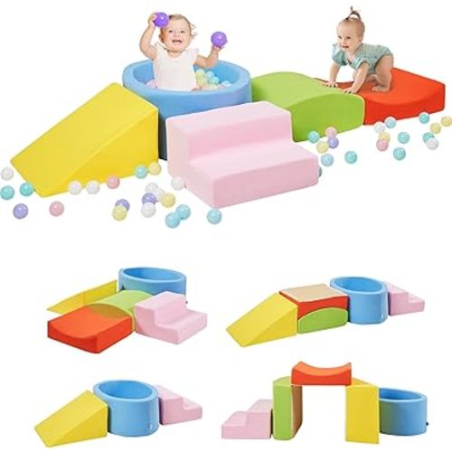 Elftopia Foam Climbing Blocks with Ball Pit Designed for Toddlers Aged 1-3 -Great for Indoor Crawling, Inside Foam Playground Set for Little Ones to Active Playing -(Balls NOT Included) Multicolored