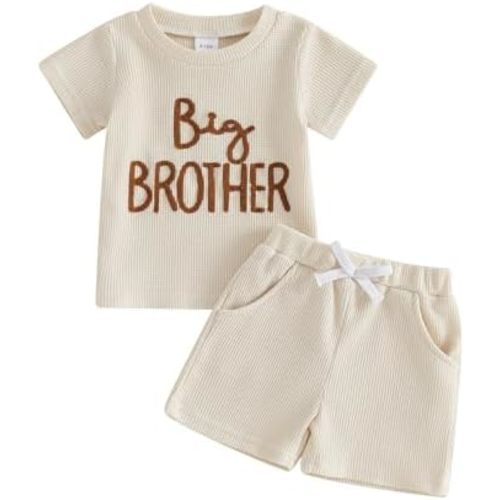 Big Brother Little Brother Matching Outfits Short Sleeve Waffle T-shirt Top Shorts Set Big Lil Bro Sibling Clothes