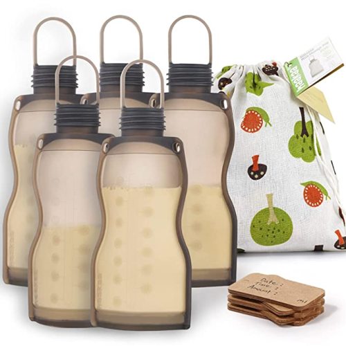 haakaa Silicone Breastmilk Storage Bag Reusable Milk Storage Bag Breast Milk Freezer Bag 260ml, 5pcs - 5 Count (Pack of 1)