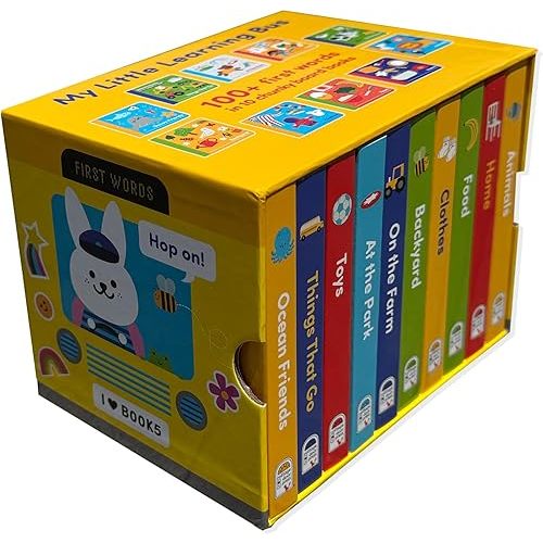 My Little Learning Bus 10 Board Book Library Set Includes Animals, Things that Go, Home, Food, Clothes, Backyard, On the Farm, Toys, At the Park, and Ocean Friends Board book – Picture Book, October 15, 2024