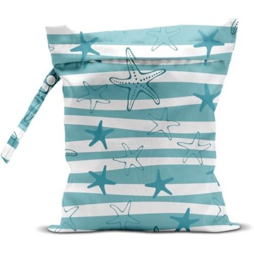 Wet Dry Bag, Wet Bag for Swimsuit, Travel, Beach, Pool, Diapers, Dirty Yoga Gym Clothes, Makeup Bag, Ocean Starfish Summer Vacation Essentials