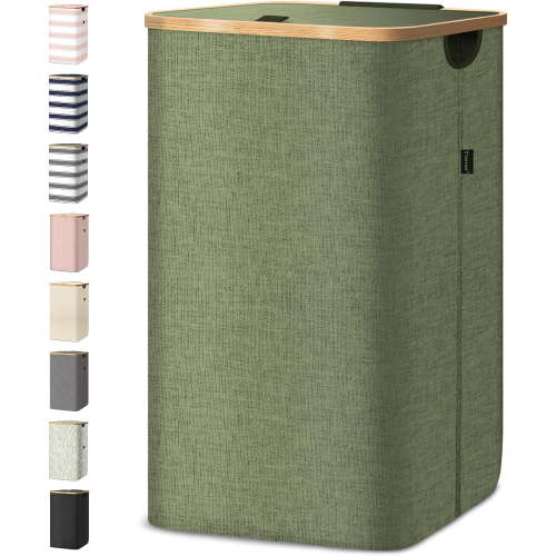 HOMLUX 26 Gallon/100L Laundry Basket Set, Collapsible Tall Clothes Hamper with Bamboo Handles and Sturdy Frame