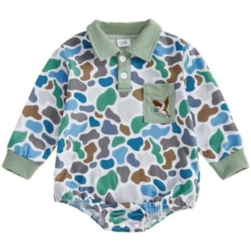 Newborn Baby Boy Long Sleeve Romper Sweatshirt Camouflage Jumpsuit Polo Shirt Duck Hunting Fall Winter Clothes