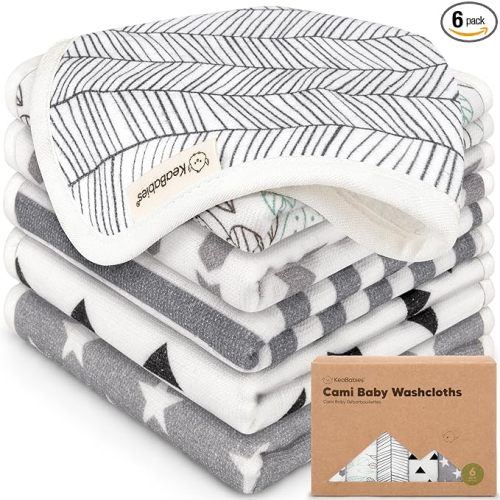 6pk Cotton Baby Washcloths for Newborn Organic Cotton Muslin (Grayscape) | 10x10, Soft Wash Cloths for Babies, Infant, Kids, Toddler Towels for Boy, Girl, Absorbent Face Cloths, Scratch-Free Baby Rags