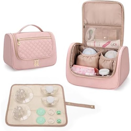 LUXJA Wearable Breast Pump Bag with a Waterproof Mat, Pink